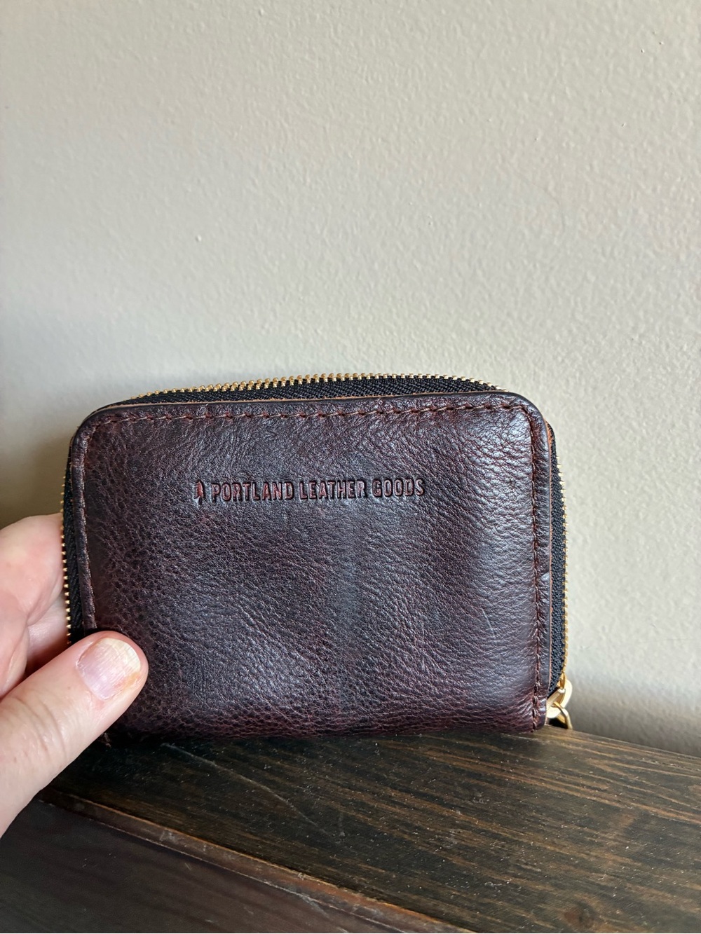 Portland leather good small zipped wallet in cold brew
